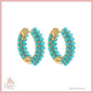 Gold Plated Beaded Hoop Earrings Lightweight Huggie Hoops Vintage Style